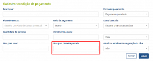 Condições de Pagamento - Vencimento 1ª parcela