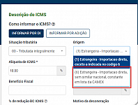 Parametrizar origem do produto na importação